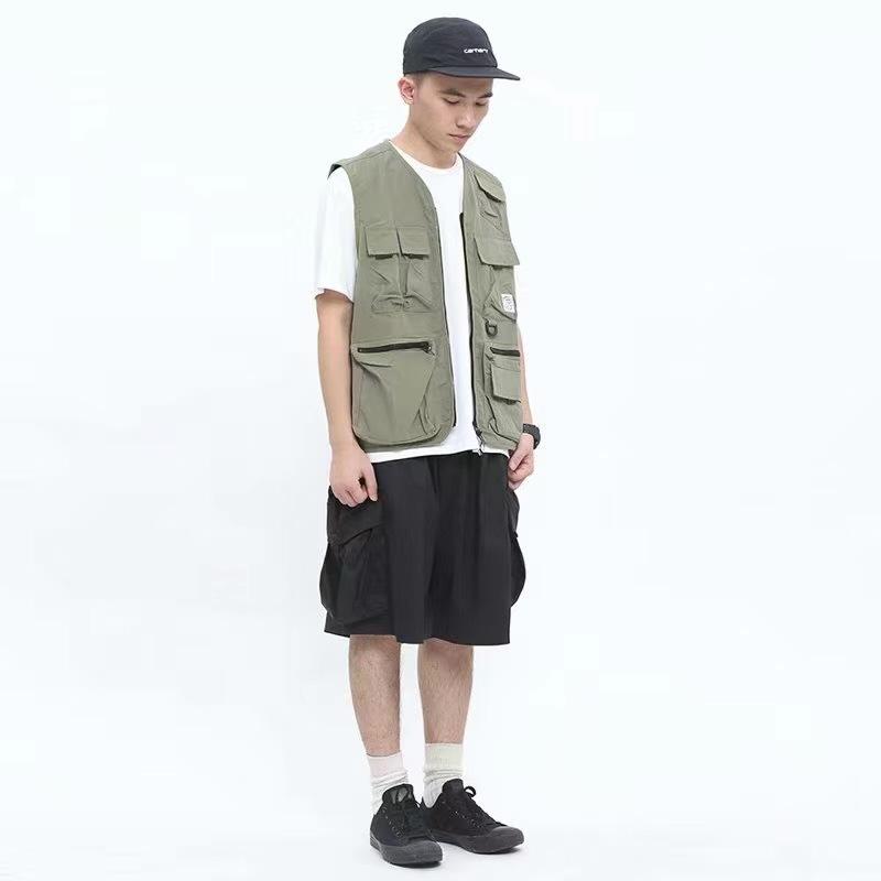 Men Utility Vest Work Zipper Tactical Work Vest Slim Pocket Jacket Tactical Vest Men's Trendy Pocket Summer Outer Wear Overalls