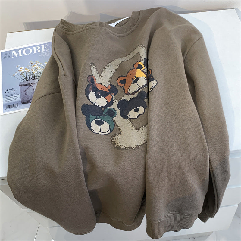 Diana Harvard Sweatshirt Cartoon Bear round Neck Pullover Khaki Sweater