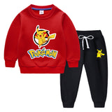 Children Pokemon Pikachu Hoodie & Pant Set Fleece Lined Padded Warm Keeping Winter Clothes Sweatershirt Suit