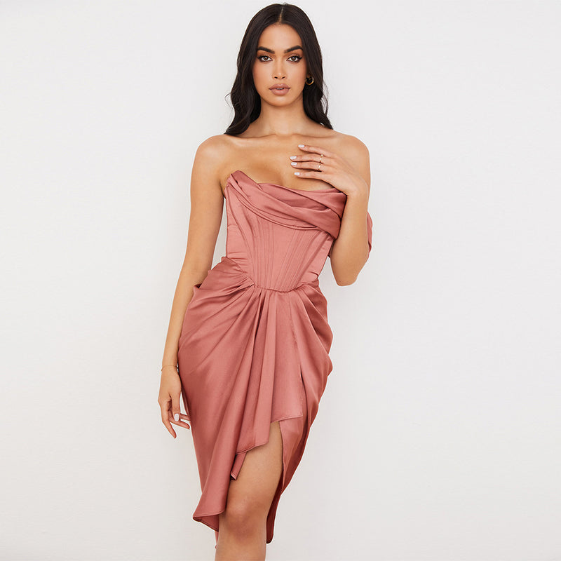 Knee Length Semi Formal Dresses for Wedding Women's Summer Slim Mini Dress Gown