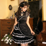 Gothic Lolita Harajuku Style Clothing Lolita Dress Qiluo Op Black Short Cheongsam Elegant Retro Dress