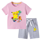 Children Pokemon Pikachu Tshirts & Shorts Short Sleeve Shorts Suit Leisure Sports Neutral