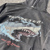 Present Hoodie Big White Shark Limited Retro Distressed Loose Hooded Sweater Heavy Weight