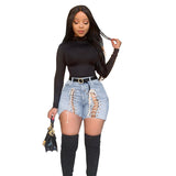 Women Plus Size Denim Shorts Fashion Personality Bandage Denim Shorts