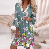 Women Exotic Dresses V-neck Printed Lace Dress