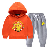 Children Pokemon Pikachu Hoodie & Pant Set Fleece Lined Padded Warm Keeping Winter Clothes Sweatershirt Suit