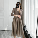Fairy Dress Women's Woolen Skirt Autumn Mesh Ice Silk Dress Solid Color Knitted Base Skirt