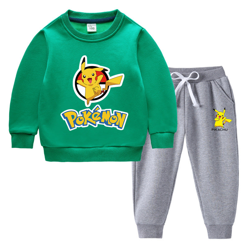 Children Pokemon Pikachu Hoodie & Pant Set Fleece Lined Padded Warm Keeping Winter Clothes Sweatershirt Suit