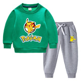 Children Pokemon Pikachu Hoodie & Pant Set Fleece Lined Padded Warm Keeping Winter Clothes Sweatershirt Suit