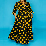 Women Plus Size Maxi Dresses Shirt Long Sleeve Dotted Prints Dress