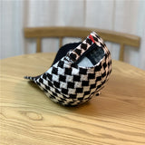 Vintage Check Baseball Cap Black-White Checker Board Plaid Rhinestone
