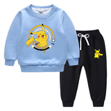 Children Pokemon Pikachu Hoodie & Pant Set Fleece Lined Padded Warm Keeping Winter Clothes Sweatershirt Suit