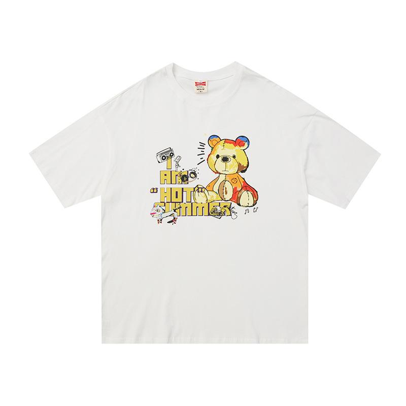 Men T Shirt Summer Casual Tops Men's Clothes Summer Wear Retro Men's round Neck Short Sleeve Casual Loose Cartoon Bear Women's T-shirt
