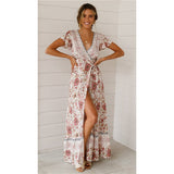 Beth Dutton Bohemian Dress Summer Spring Midi Dresses Sexy V-neck Cardigan Waist Print Dress