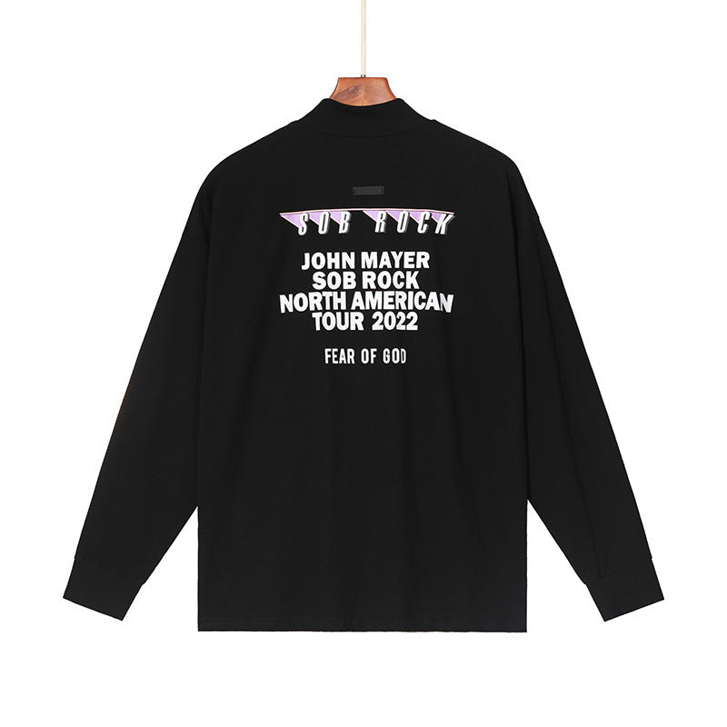 Fog Sob Rock Hoodie Letter Half Turtleneck Men's and Women's Loose Fog Long Sleeve T-shirt