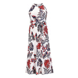 Beth Dutton Bohemian Dress Summer Spring Midi Dresses Vintage Printed Halter Belt Beach Long Skirt