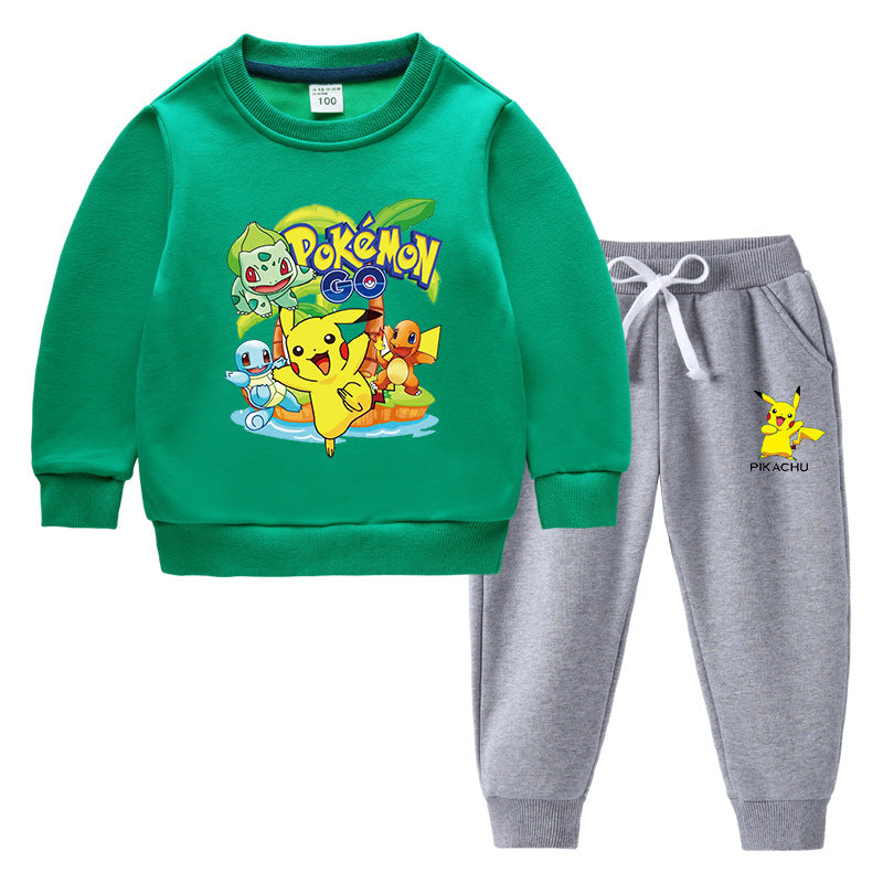 Children Pokemon Pikachu Hoodie & Pant Set Fleece Lined Padded Warm Keeping Winter Clothes Sweatershirt Suit