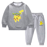 Children Pokemon Pikachu Hoodie & Pant Set Fleece Lined Padded Warm Keeping Winter Clothes Sweatershirt Suit