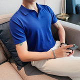 Men Polo Shirts Slim-Fit Lapel Breathable Casual Short-Sleeved T-shirt
