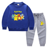 Children Pokemon Pikachu Hoodie & Pant Set Pure Color Cotton Quality Sweatshirt Set Trousers