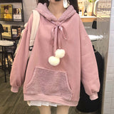 Gothic Lolita Harajuku Style Clothing Autumn Lambswool Colorblock Hood Loose Ear Sweater