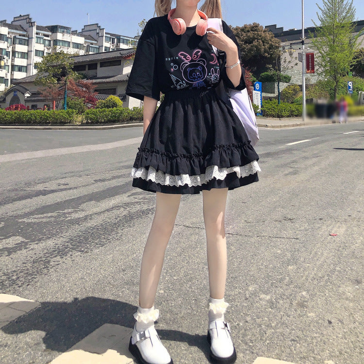 Gothic Lolita Harajuku Style Clothing Hot Girl Sweet Cool Solid Skirt Skirt