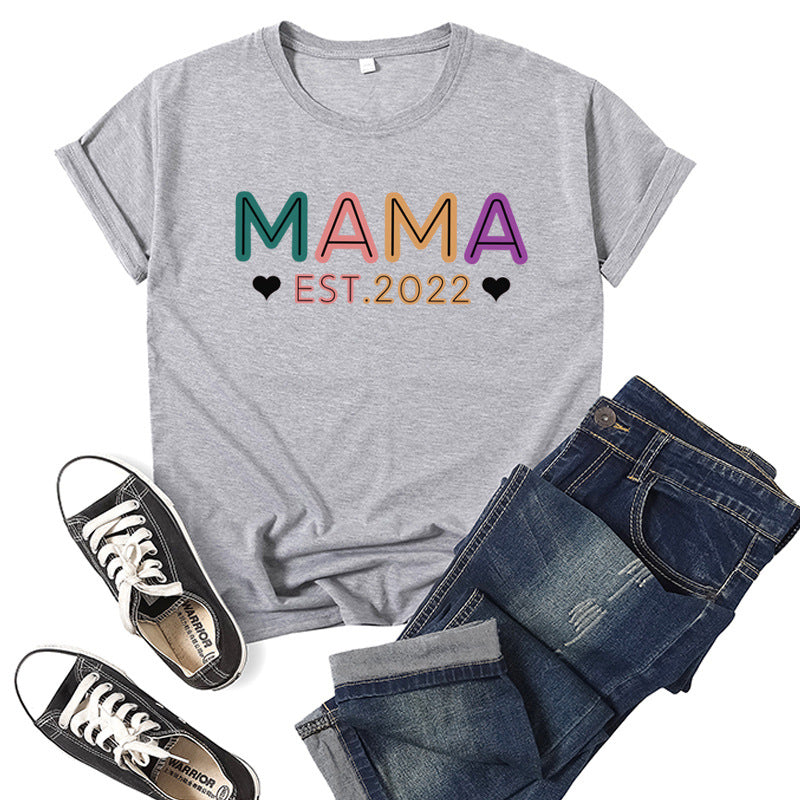 Boy Mama T Shirt Mama Est Printed Short Sleeve round Neck T-shirt
