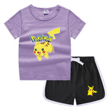 Children Pokemon Pikachu Tshirts & Shorts Leisure Sports Suction Suit Neutral