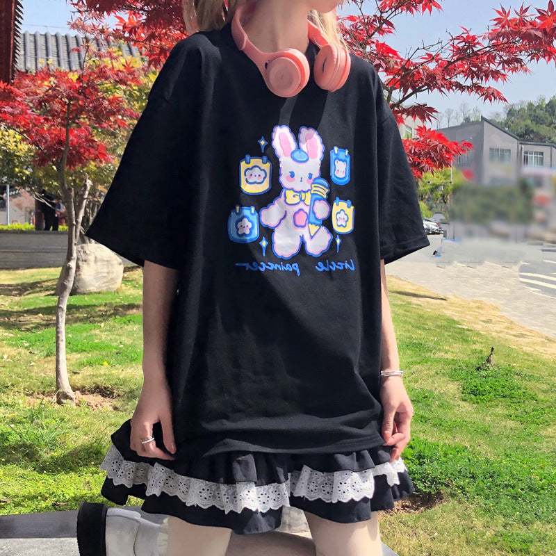 Gothic Lolita Harajuku Style Clothing Japanese Girl Print Knock Cute Student T-shirt