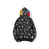 Shark Print Hoodie Spring and Autumn Shark Head Embroidery Digital Pixels Camouflage Hooded Sweater Terry Coat