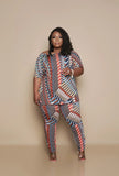 Women Plus Size Co-Ords Loose Casual Print Loose Short Sleeve Pajamas Two-Piece Set