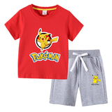 Children Pokemon Pikachu Tshirts & Shorts Cotton Short Sleeve Shorts Two Pieces Neutral