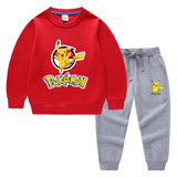 Children Pokemon Pikachu Hoodie & Pant Set Two-Piece Solid Color Baby Cotton Sweater Set