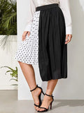 Women Plus Size Midi Dresses Summer Pleated Polka Dot Stitching Chiffon Large Swing Dress