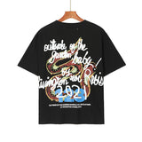 Rrr123 T-Shirt Summer Loose Greedy Snake Graffiti Puff Print T-shirt