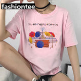 Friends Joey T Shirt Friends Pink Casual Loose-Fitting T-shirt