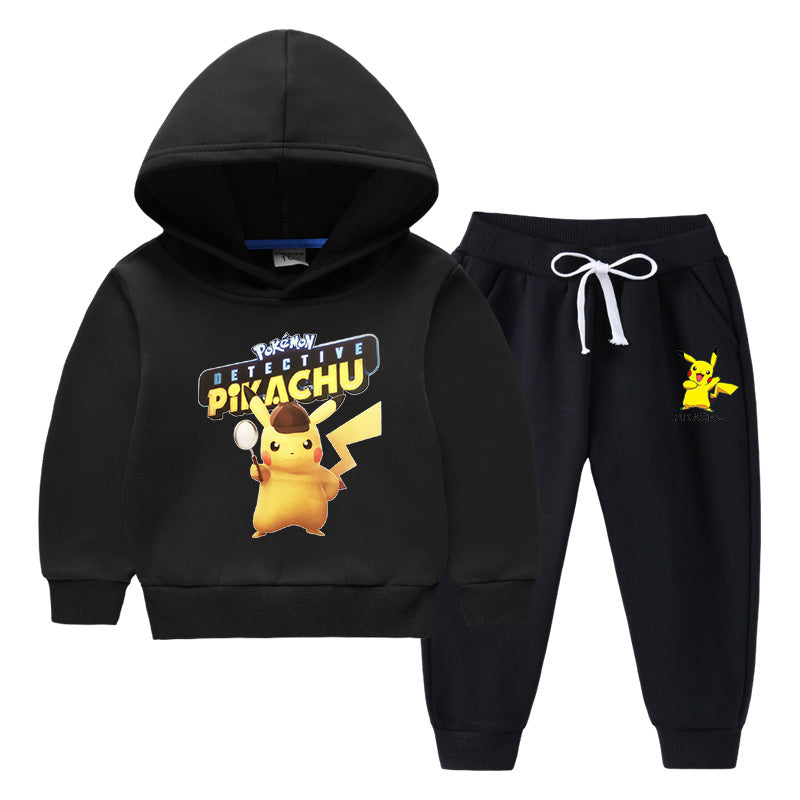 Children Pokemon Pikachu Hoodie & Pant Set Fleece Lined Padded Warm Keeping Winter Clothes Sweatershirt