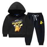 Children Pokemon Pikachu Hoodie & Pant Set Fleece Lined Padded Warm Keeping Winter Clothes Sweatershirt