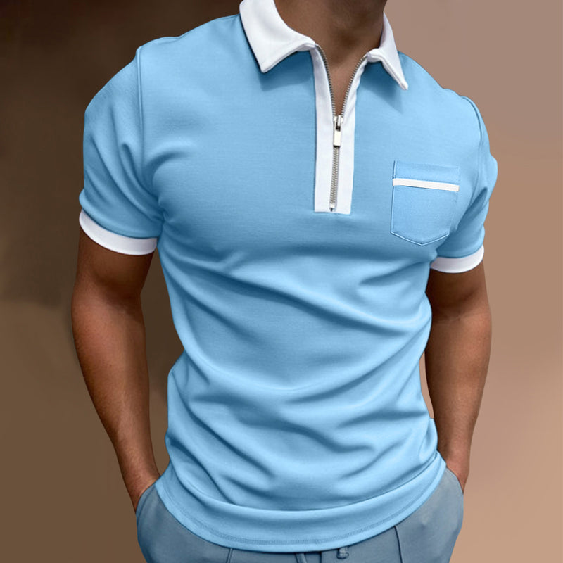 Polo Shirts Men's Zipper Color Matching T-shirt Top