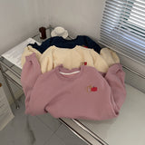 Harvard Sweatshirt Pumpkin Letter Print Thick Lambswool Brushed Hoody Women