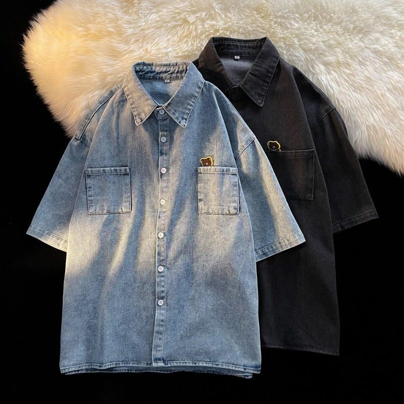 Denim Shirts Denim Short-Sleeved Shirt Men's Summer Half Sleeve Coat