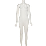 Women's Spring Clothing Solid Color Sexy Backless Halter Short Sports Jumpsuit