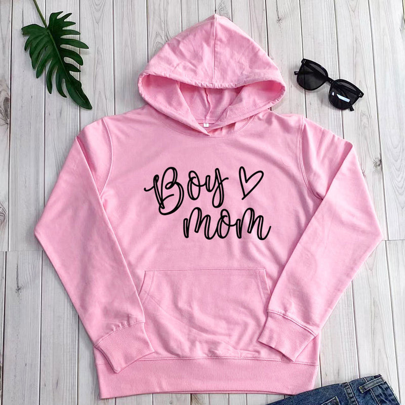 Boy Mama Hoodie Mother's Day Boy Mom Letter Love Heart Printed Hoodie