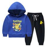 Children Pokemon Pikachu Hoodie & Pant Set Fleece Lined Padded Warm Keeping Winter Clothes