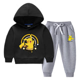 Children Pokemon Pikachu Hoodie & Pant Set Fleece Lined Padded Warm Keeping Winter Clothes Sweatershirt Suit