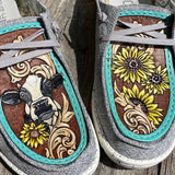 Cow Print Hey Dude Shoes Low Top Women's Shoes Flat Shoes Cartoon Milk Sunflower Pattern