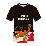Cricket T Shirt Summer Men's round Neck Adventure Tintin Short Sleeve T-shirt 3D Digital Printing