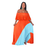 Pearl Chiffon Pleated Patchwork Long Dress