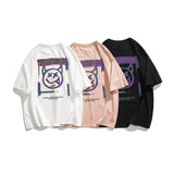 Men Tshirts Little Devil Smiley Face Printed Short-Sleeved T-shirt Men's Loose-Fitting plus Size Half-Length Sleeves Cotton Spring and Summer