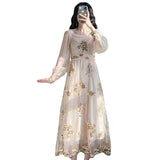 Fairy Dress French Retro Fairy Long Sleeve Mesh Embroidered Dress